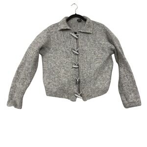 Sacred Threads Sweater Womens One Size Gray Toggle Button Cardigan Fuzzy Acrylic